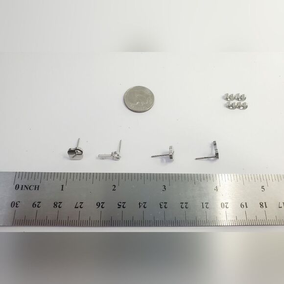 Silver Titanium Lock and Key Stud Pushback Earrings. - Picture 6 of 8